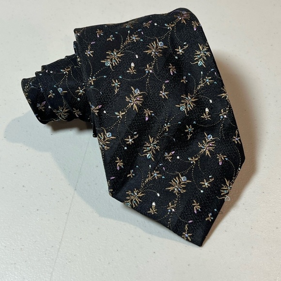 Paul Smith 100% Silk Made in Italy Black Floral Stripe Pattern Tie Lux - Picture 1 of 10